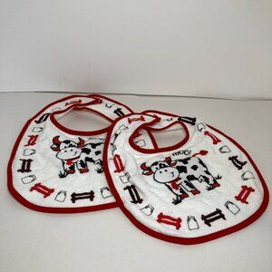 Vintage Avon The First Years Cow Farm Baby Bib Red White Unisex Lot of 2